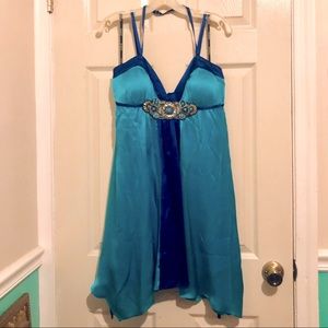 bebe Sydney Jewel Trim Silk Dress NWT